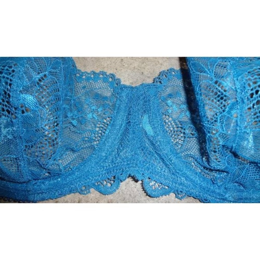 CALVIN KLEIN Sensual Sling Lace Balconette Underwire Bra #QF1197 Teal Blue 32D - Picture 4 of 5